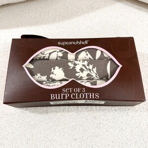 NEW The Peanut Shell Set of 3 Burp Cloths Baby Brown Neutral Botanical Floral